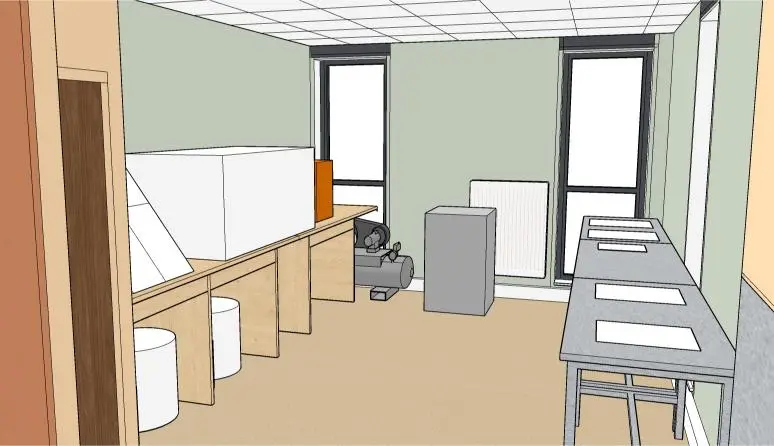 Vue K atelier usineuses et fours — Espace professionnel : conception et réalisation d’un laboratoire de prothèse dentaire